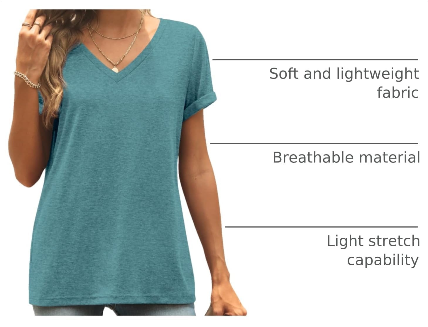 image:imageATHMILE T Womens Short Sleeve TShirts V Neck Summer Tops Basic Tees Lightweight Breathable Casual Sorf Spring Summer Workout Outfits ClothesDarkblue