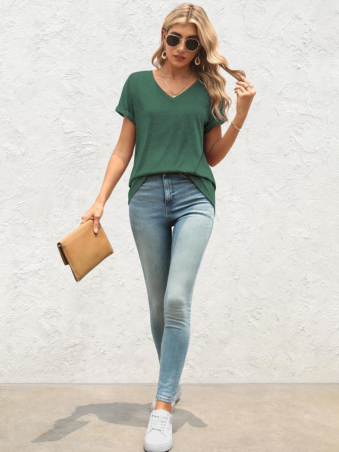 image:imageATHMILE T Womens Short Sleeve TShirts V Neck Summer Tops Basic Tees Lightweight Breathable Casual Sorf Spring Summer Workout Outfits ClothesGreen