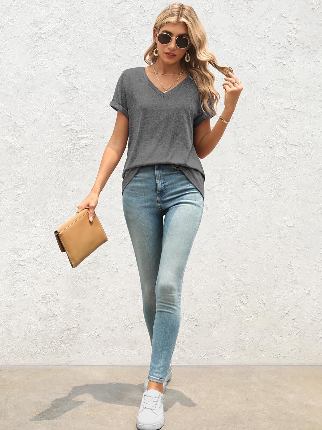 image:imageATHMILE T Womens Short Sleeve TShirts V Neck Summer Tops Basic Tees Lightweight Breathable Casual Sorf Spring Summer Workout Outfits ClothesGrey