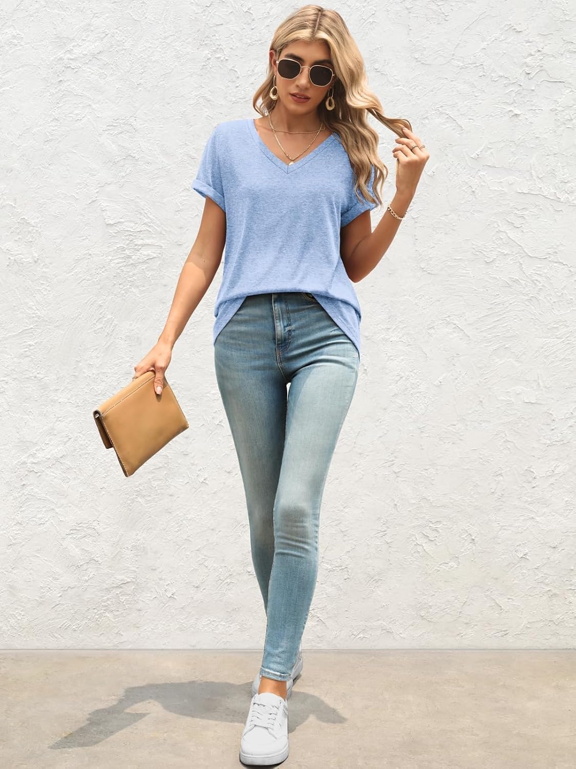 image:imageATHMILE T Womens Short Sleeve TShirts V Neck Summer Tops Basic Tees Lightweight Breathable Casual Sorf Spring Summer Workout Outfits ClothesIce Bue