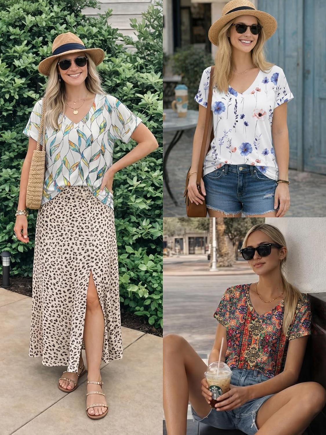 image:imageATHMILE T Womens Short Sleeve TShirts V Neck Summer Tops Basic Tees Lightweight Breathable Casual Sorf Spring Summer Workout Outfits ClothesLeopard