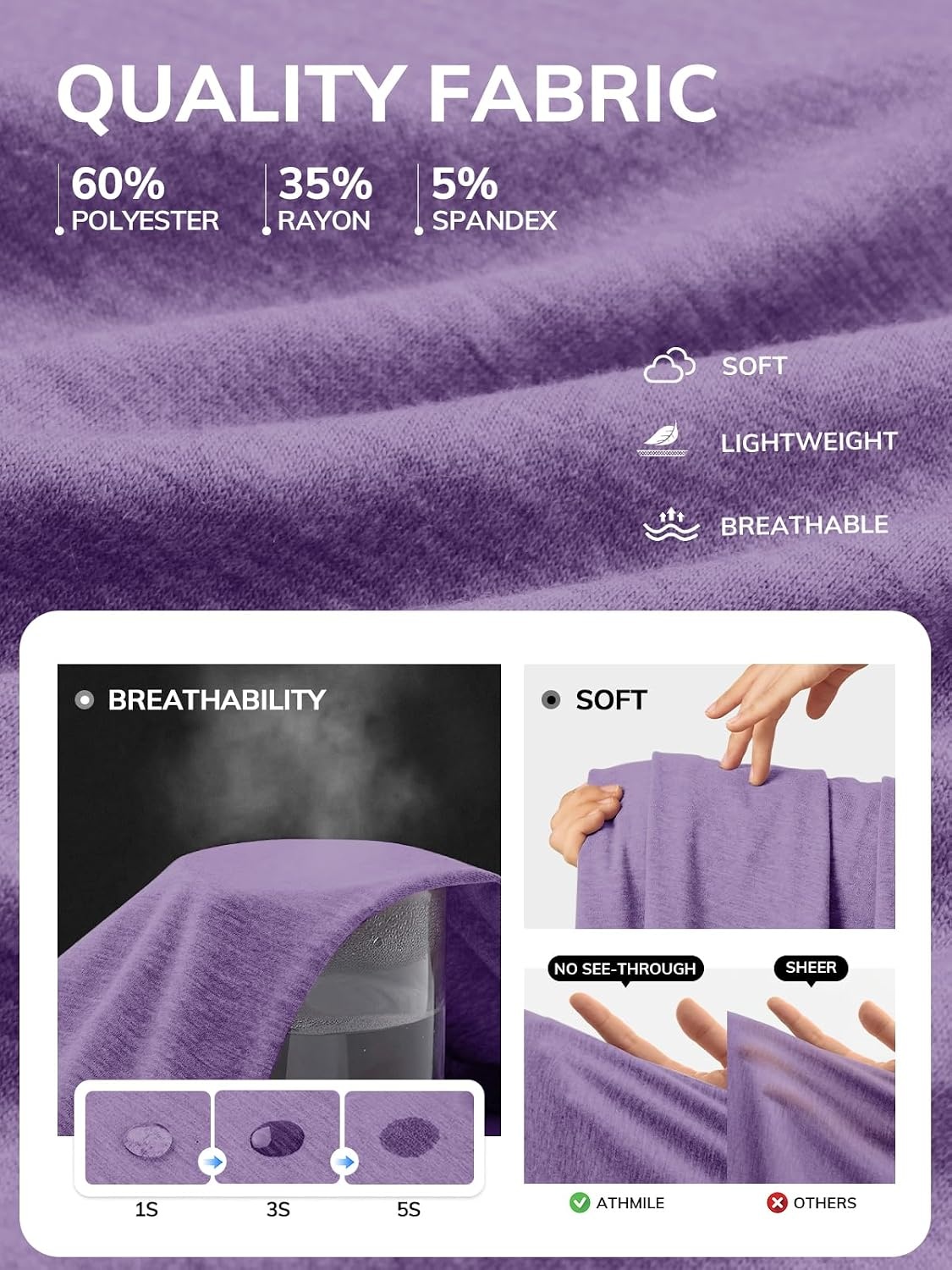 image:imageATHMILE T Womens Short Sleeve TShirts V Neck Summer Tops Basic Tees Lightweight Breathable Casual Sorf Spring Summer Workout Outfits ClothesLight Purple