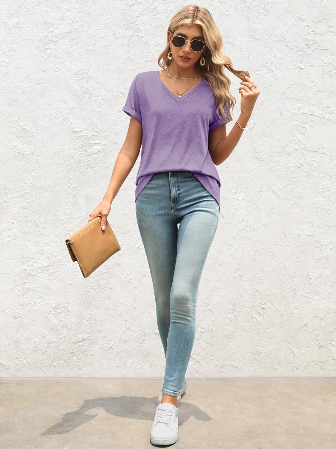 image:imageATHMILE T Womens Short Sleeve TShirts V Neck Summer Tops Basic Tees Lightweight Breathable Casual Sorf Spring Summer Workout Outfits ClothesLight Purple