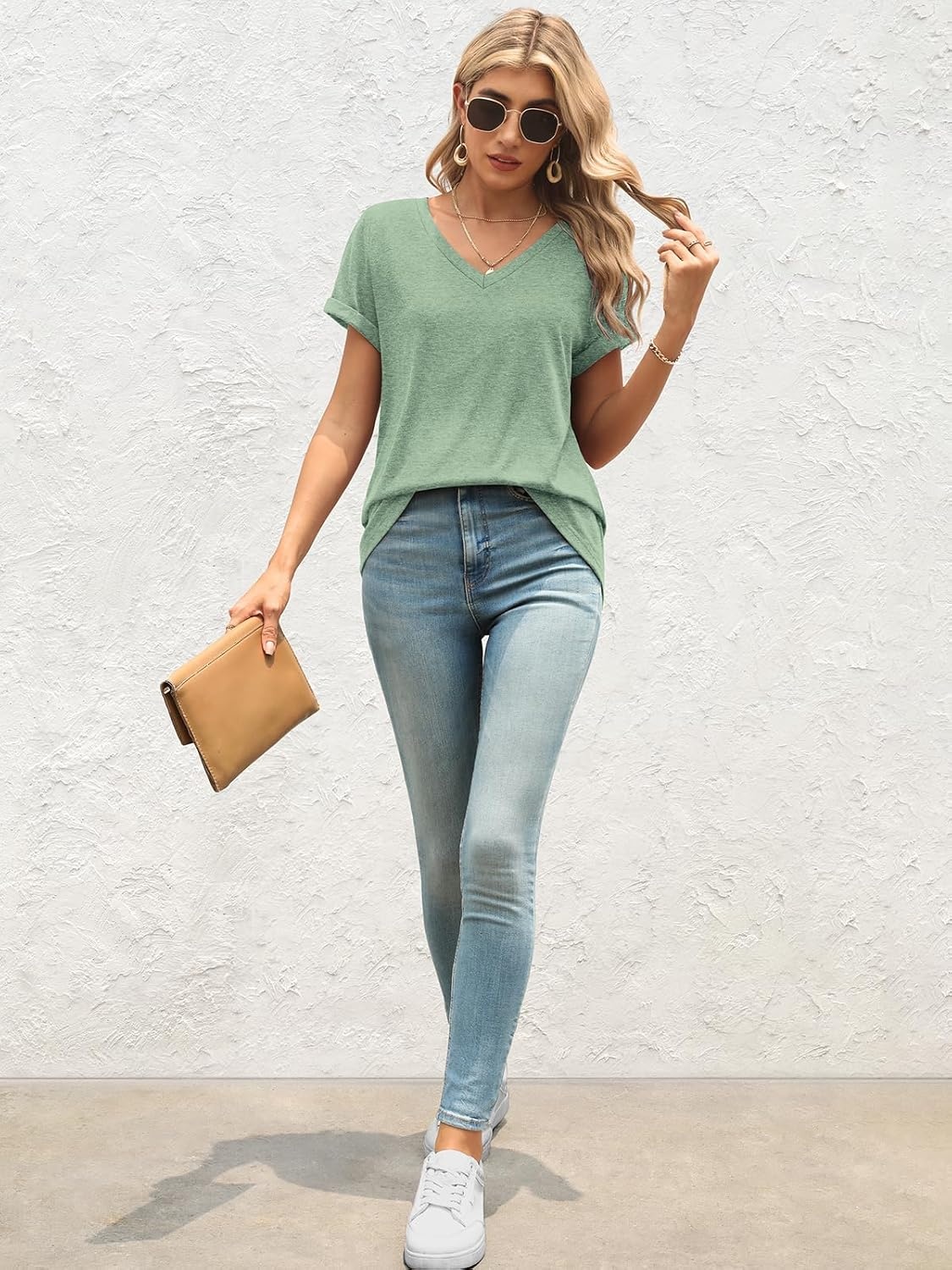 image:imageATHMILE T Womens Short Sleeve TShirts V Neck Summer Tops Basic Tees Lightweight Breathable Casual Sorf Spring Summer Workout Outfits ClothesLightgreen
