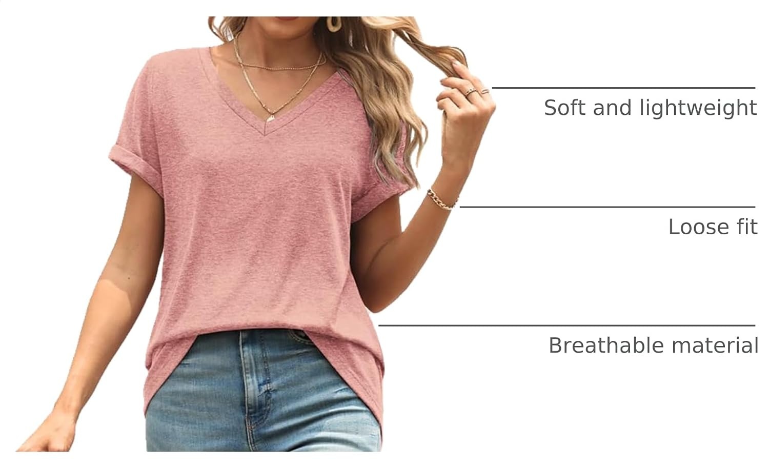 image:imageATHMILE T Womens Short Sleeve TShirts V Neck Summer Tops Basic Tees Lightweight Breathable Casual Sorf Spring Summer Workout Outfits ClothesLightpink