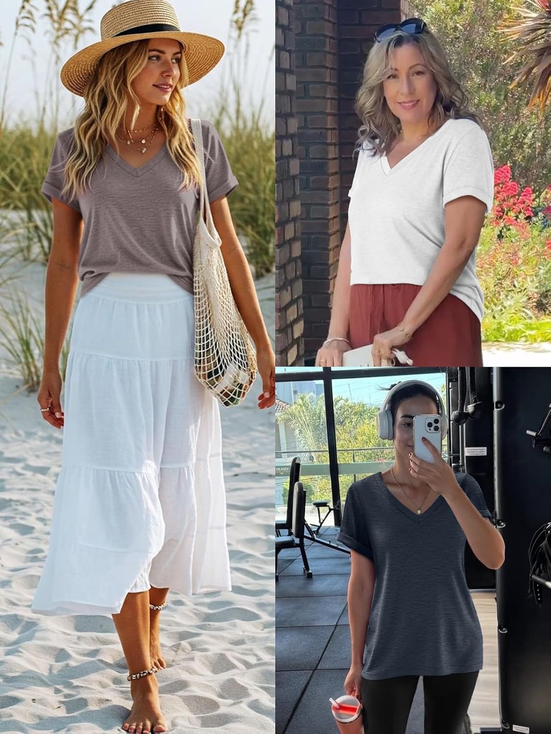 image:imageATHMILE T Womens Short Sleeve TShirts V Neck Summer Tops Basic Tees Lightweight Breathable Casual Sorf Spring Summer Workout Outfits ClothesLightpink