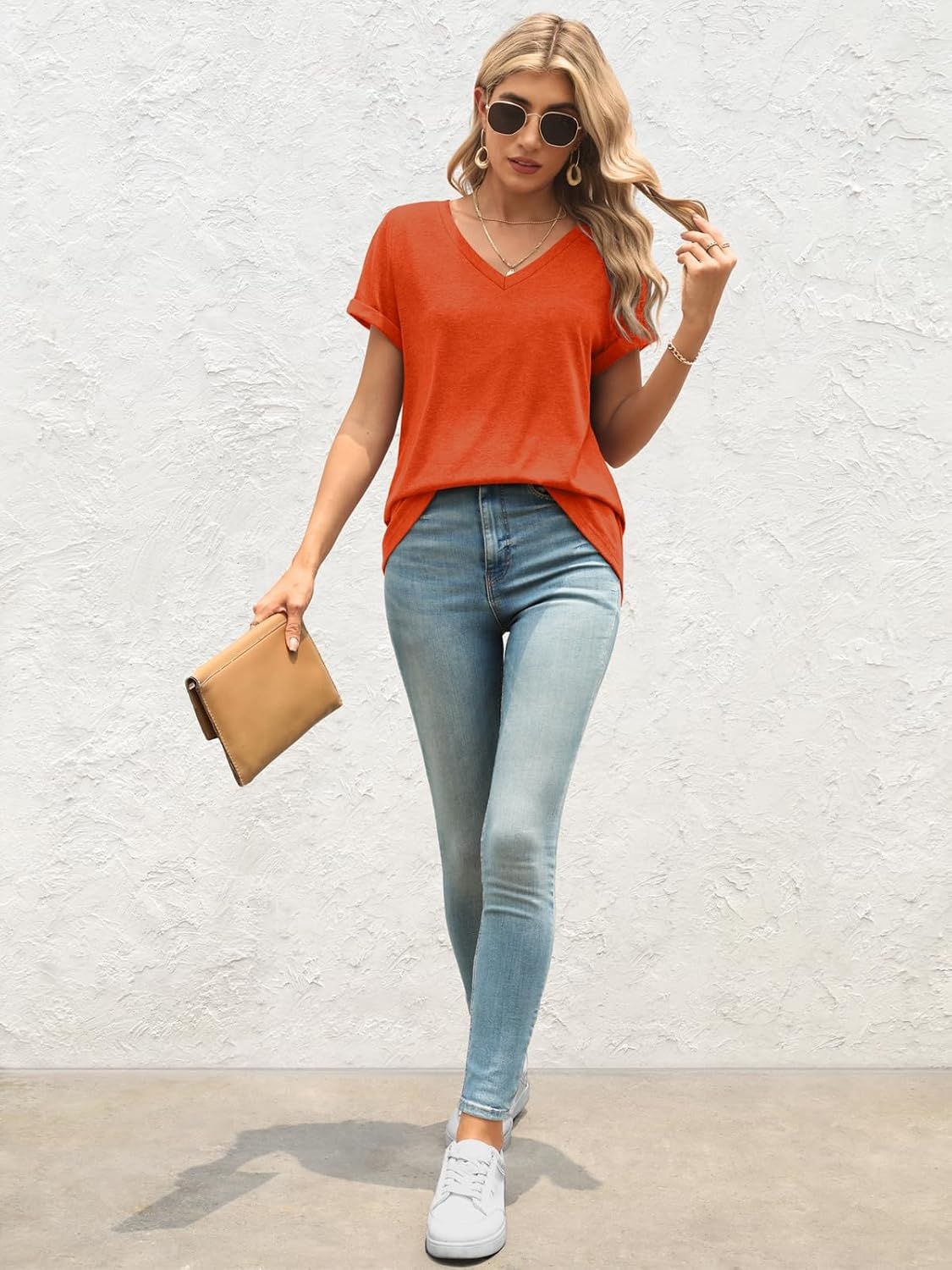 image:imageATHMILE T Womens Short Sleeve TShirts V Neck Summer Tops Basic Tees Lightweight Breathable Casual Sorf Spring Summer Workout Outfits ClothesOrange