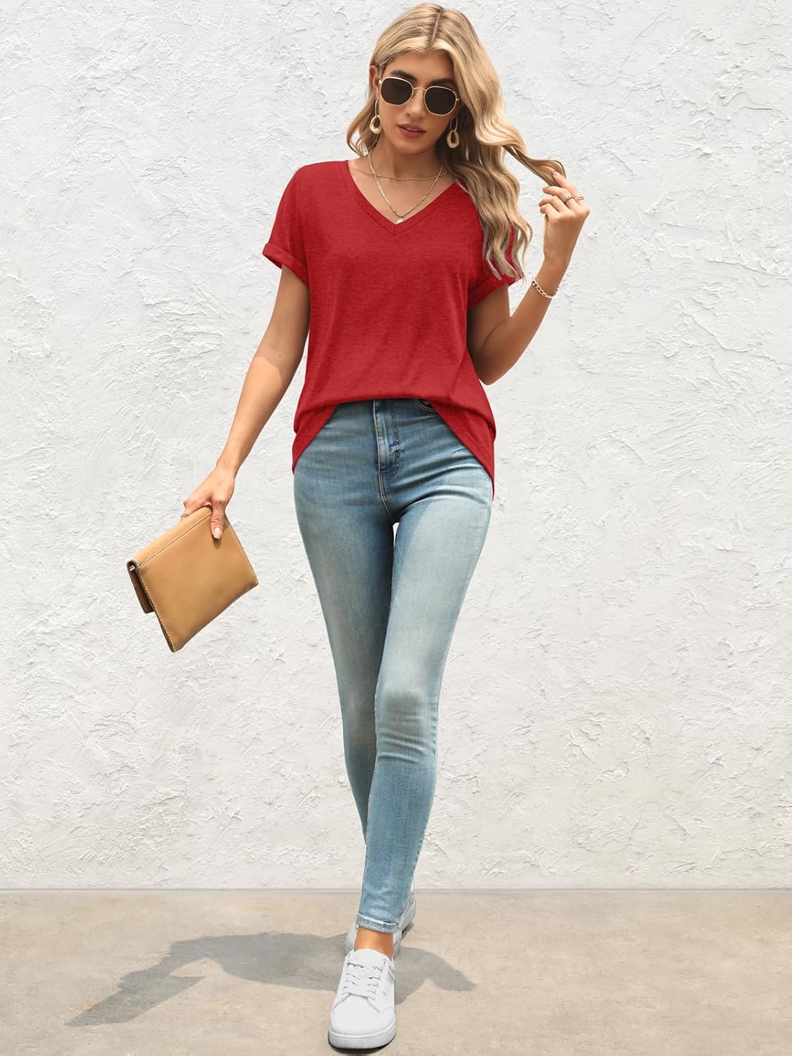 image:imageATHMILE T Womens Short Sleeve TShirts V Neck Summer Tops Basic Tees Lightweight Breathable Casual Sorf Spring Summer Workout Outfits ClothesRed