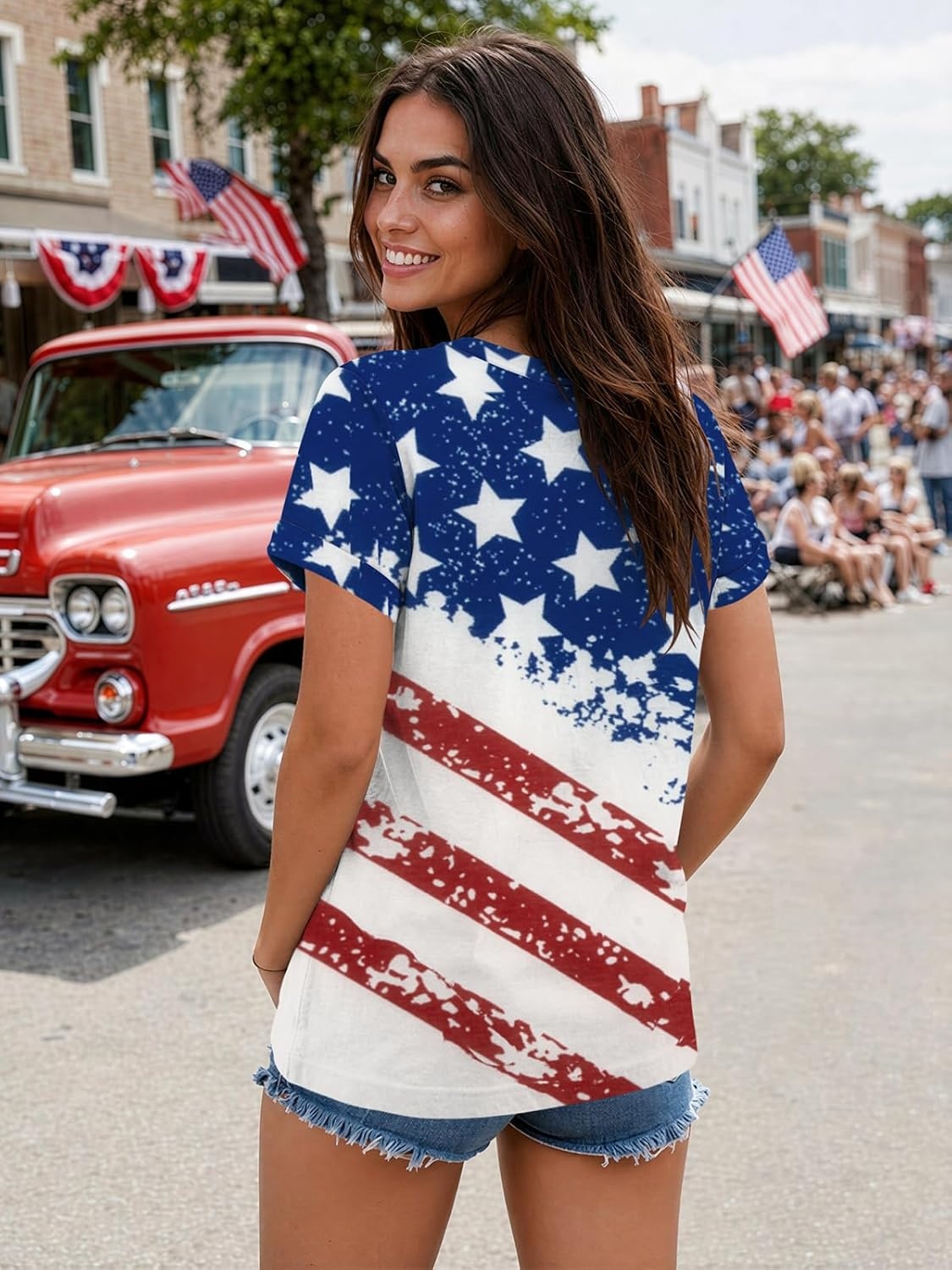 image:imageATHMILE T Womens Short Sleeve TShirts V Neck Summer Tops Basic Tees Lightweight Breathable Casual Sorf Spring Summer Workout Outfits ClothesUsa Flag