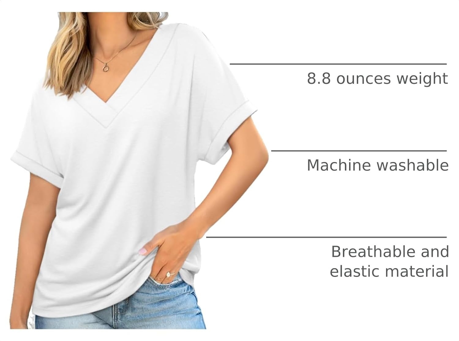 image:imageATHMILE V Neck T Shirts for Women Summer Tops Soft Casual Short Sleeve Cute Basic Trendy Outfits 2025White