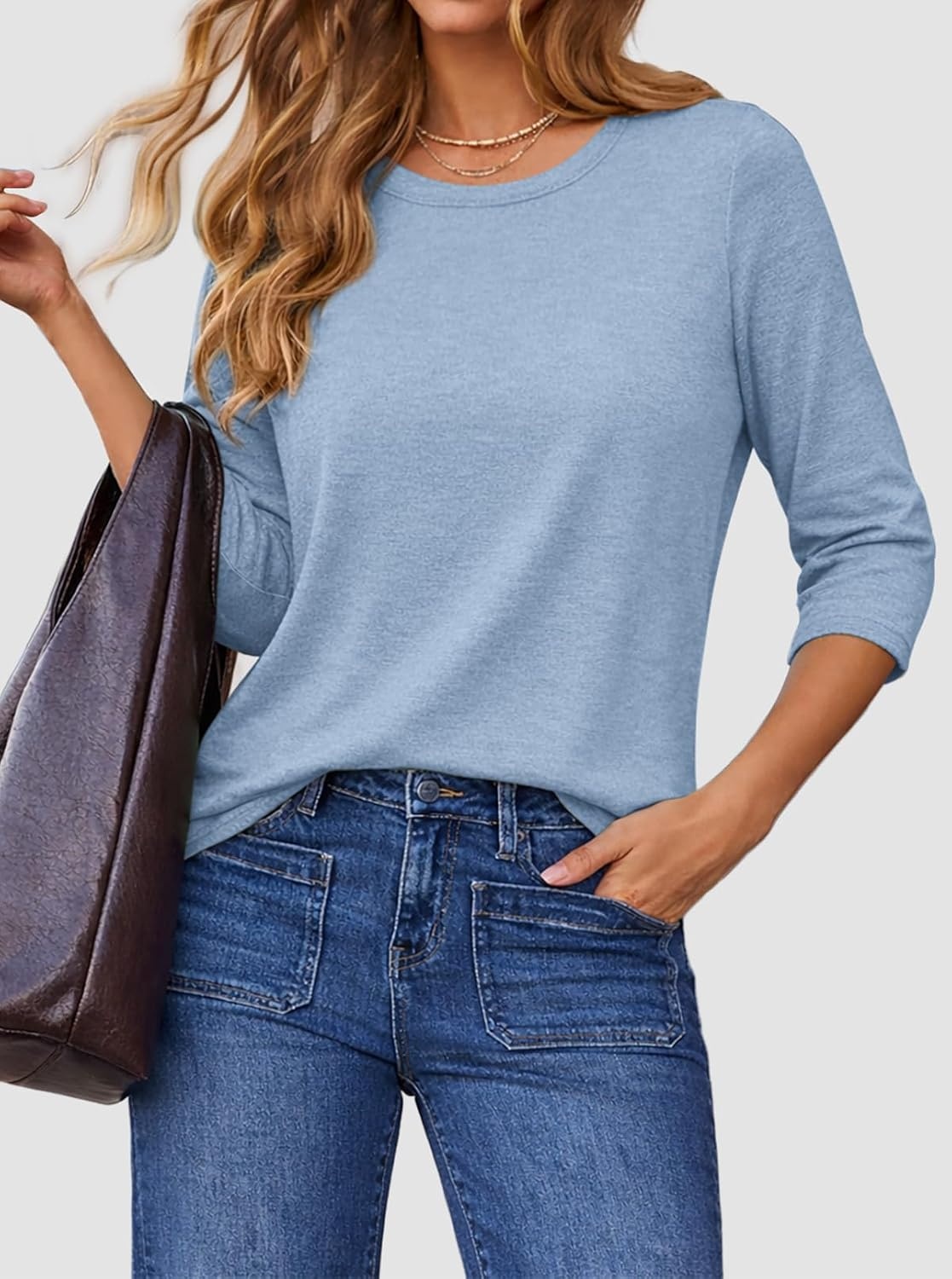 image:imageATHMILE Womens 34 Length Sleeve Womens Tops Basic Tees Summer OutfitsEarly Fall FashionSpring TunicDressy Casual Blouses TrendyBlue