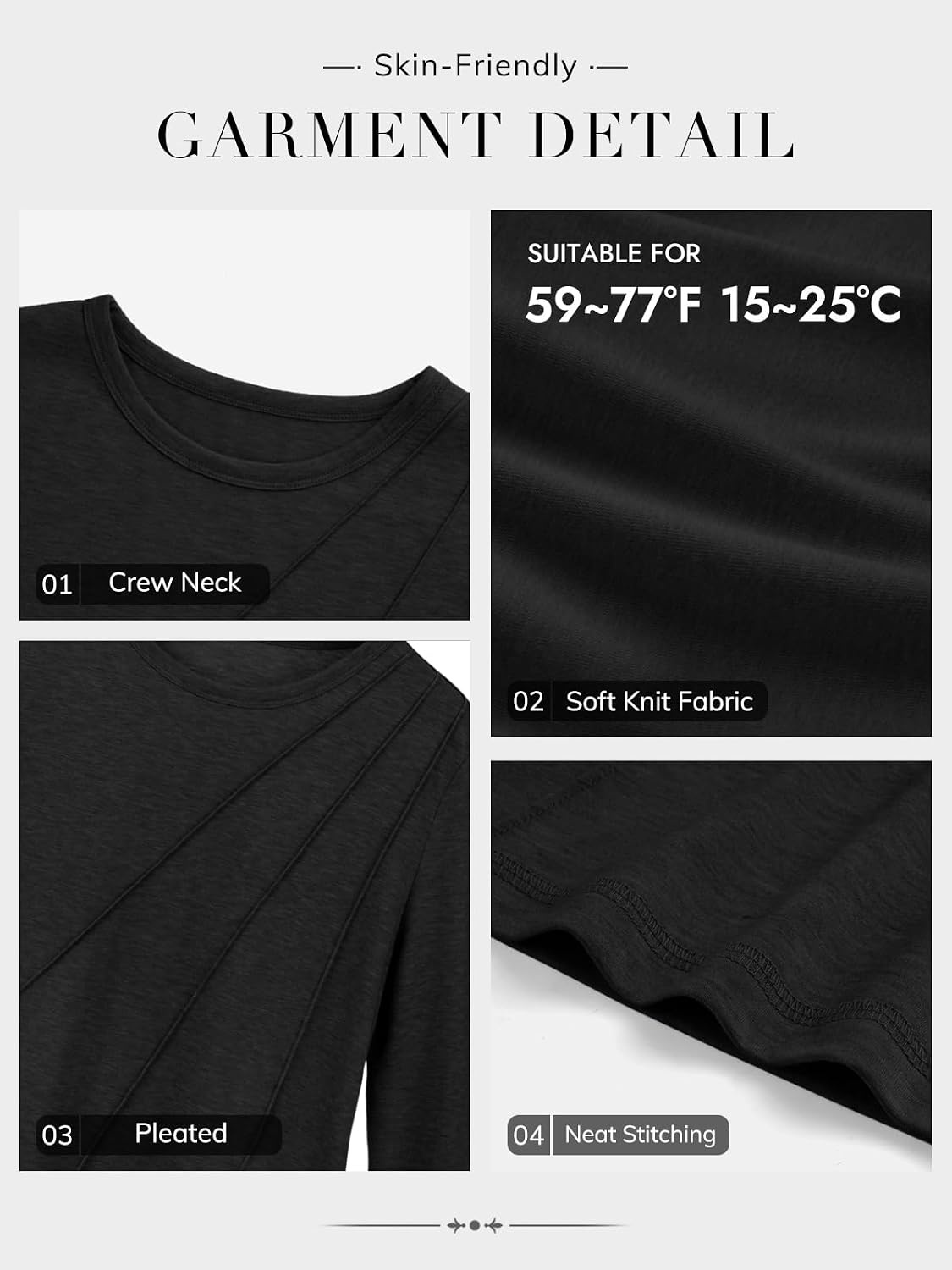 image:imageATHMILE Womens Long Sleeve Shirts Pleated Crew Neck Casual Tops Fall Fashion Loose Fit School Outfits Teacher Basic Clothes Vacation TrendyBlack
