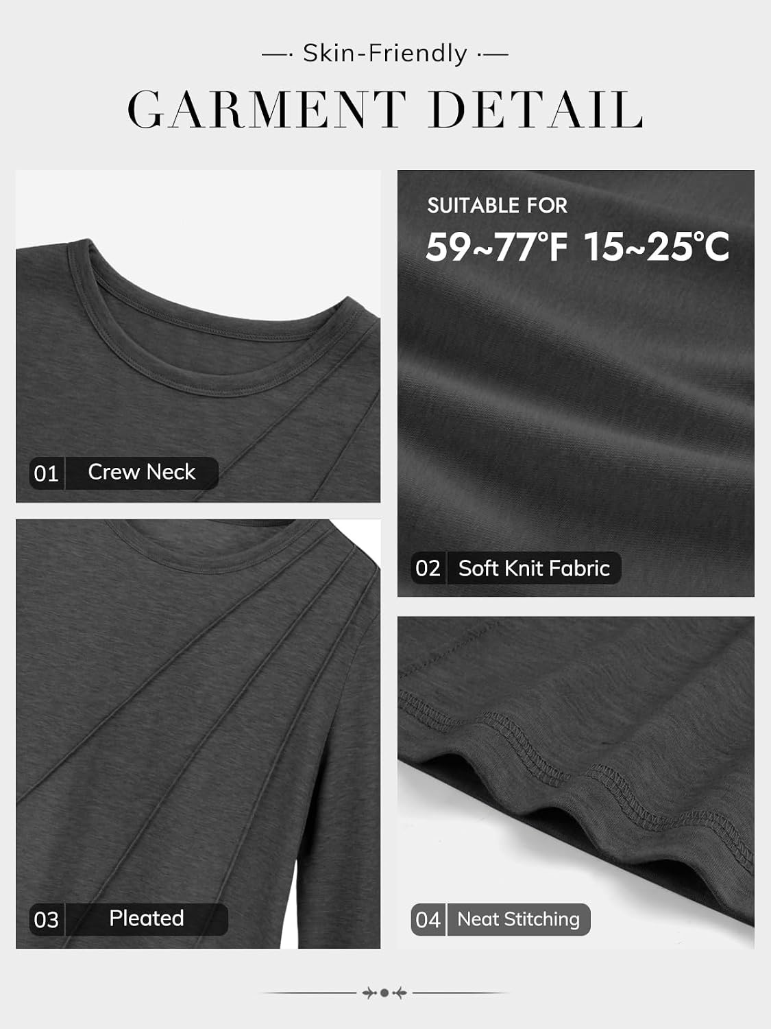 image:imageATHMILE Womens Long Sleeve Shirts Pleated Crew Neck Casual Tops Fall Fashion Loose Fit School Outfits Teacher Basic Clothes Vacation TrendyBlack Grey