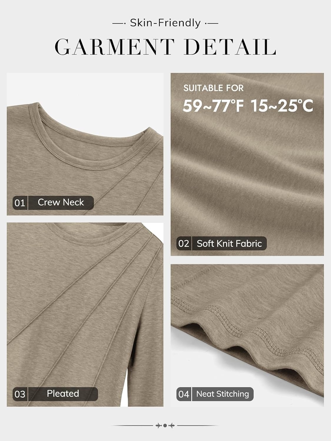 image:imageATHMILE Womens Long Sleeve Shirts Pleated Crew Neck Casual Tops Fall Fashion Loose Fit School Outfits Teacher Basic Clothes Vacation TrendyKhaki