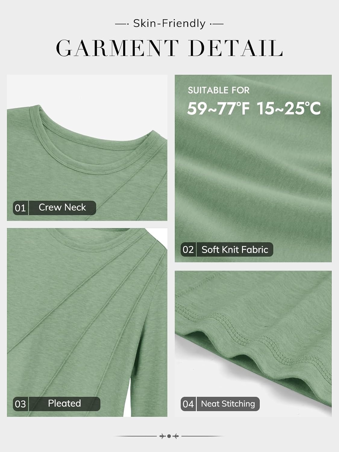 image:imageATHMILE Womens Long Sleeve Shirts Pleated Crew Neck Casual Tops Fall Fashion Loose Fit School Outfits Teacher Basic Clothes Vacation TrendyLight Green