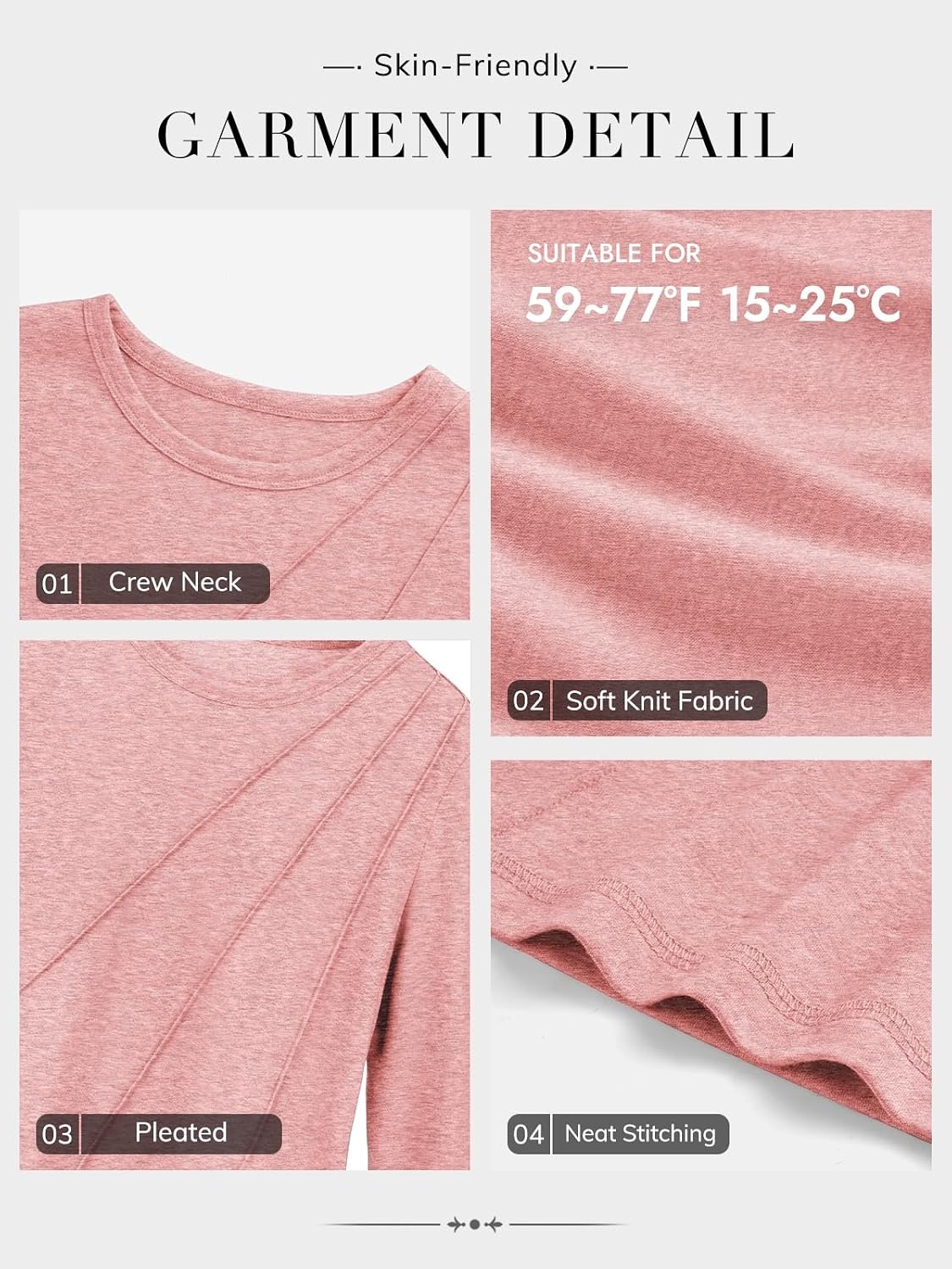 image:imageATHMILE Womens Long Sleeve Shirts Pleated Crew Neck Casual Tops Fall Fashion Loose Fit School Outfits Teacher Basic Clothes Vacation TrendyPink