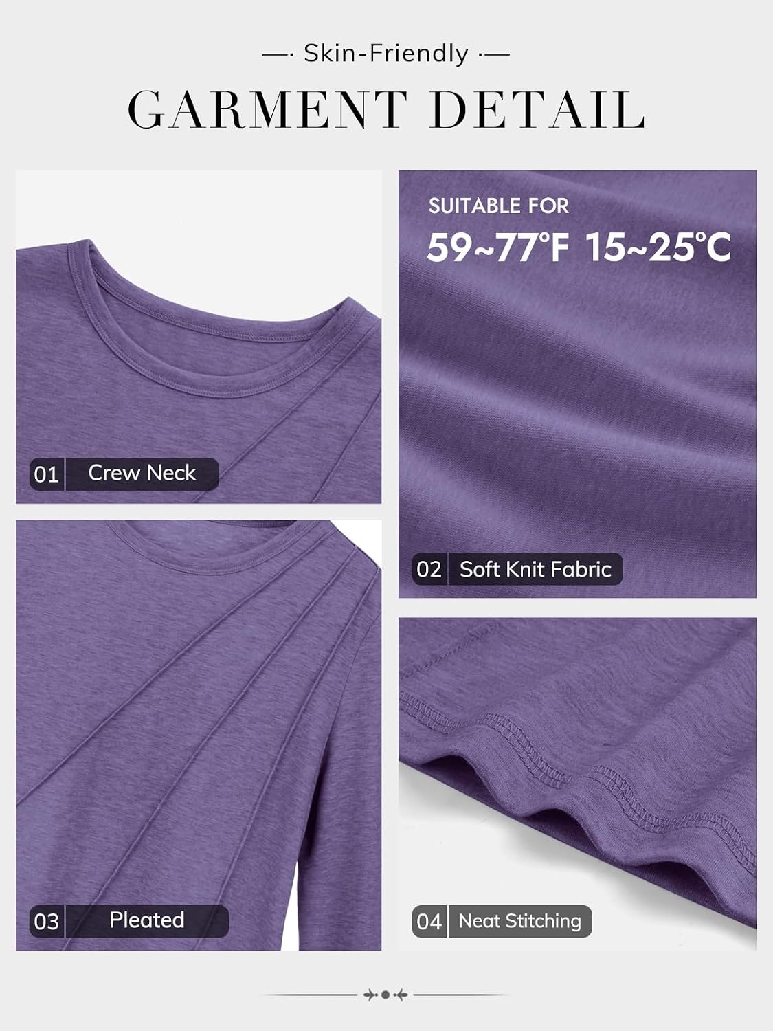 image:imageATHMILE Womens Long Sleeve Shirts Pleated Crew Neck Casual Tops Fall Fashion Loose Fit School Outfits Teacher Basic Clothes Vacation TrendyPurple