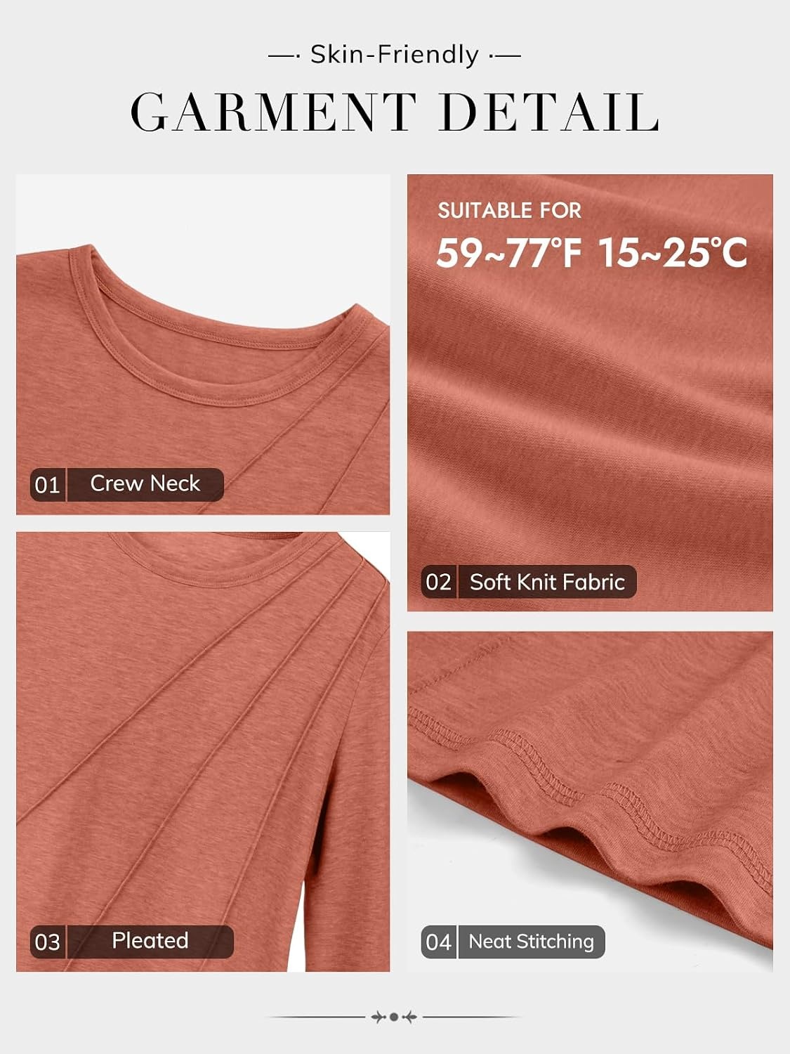 image:imageATHMILE Womens Long Sleeve Shirts Pleated Crew Neck Casual Tops Fall Fashion Loose Fit School Outfits Teacher Basic Clothes Vacation TrendyRust