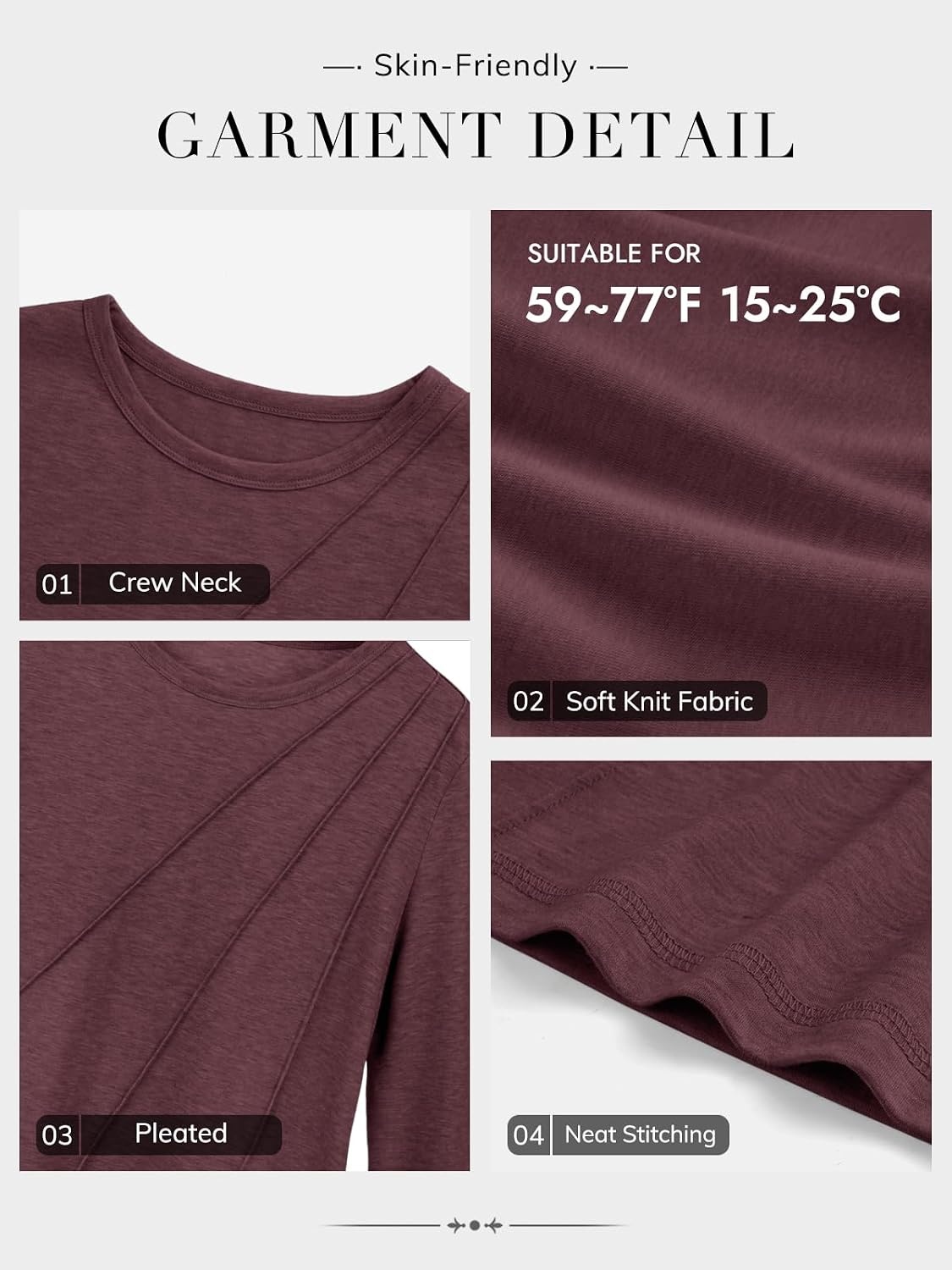image:imageATHMILE Womens Long Sleeve Shirts Pleated Crew Neck Casual Tops Fall Fashion Loose Fit School Outfits Teacher Basic Clothes Vacation TrendyWine Red