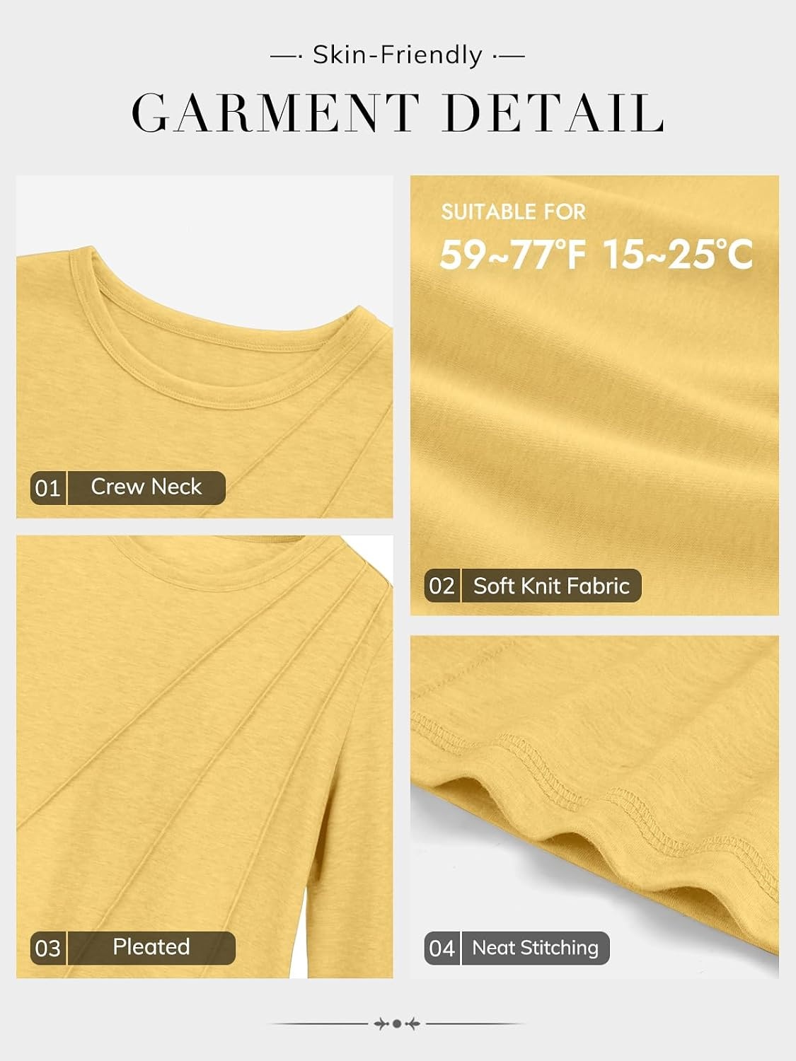 image:imageATHMILE Womens Long Sleeve Shirts Pleated Crew Neck Casual Tops Fall Fashion Loose Fit School Outfits Teacher Basic Clothes Vacation TrendyYellow