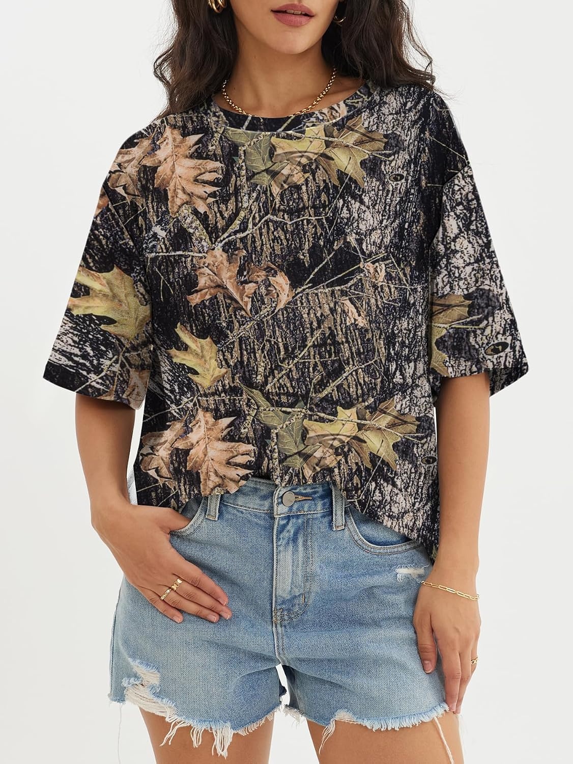 image:imageATHMILE Womens Oversized T Shirts Short Sleeve Workout Tops Cotton Casual Loose Fit Basic Graphics Gym Summer Plus Size Fashion ClothesCamo Brown