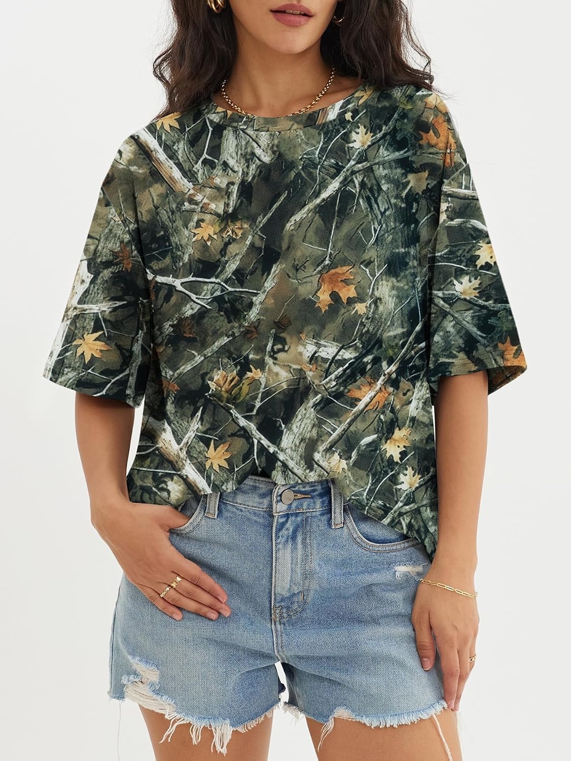 image:imageATHMILE Womens Oversized T Shirts Short Sleeve Workout Tops Cotton Casual Loose Fit Basic Graphics Gym Summer Plus Size Fashion ClothesCamo Green