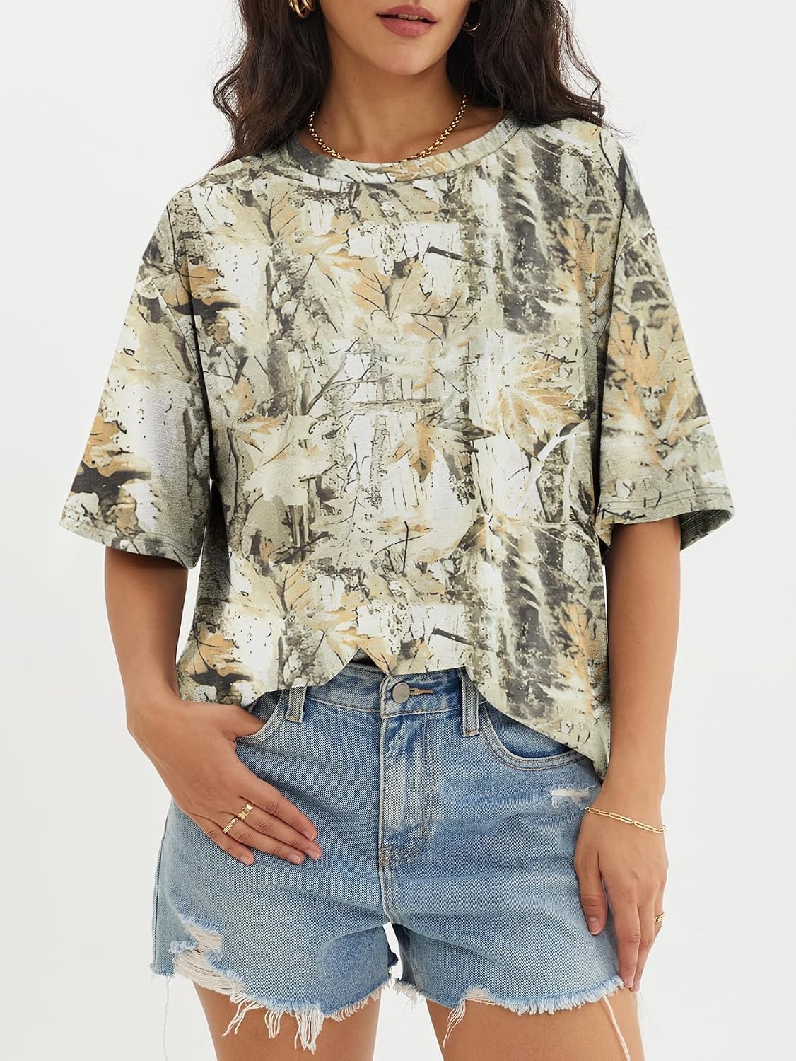 image:imageATHMILE Womens Oversized T Shirts Short Sleeve Workout Tops Cotton Casual Loose Fit Basic Graphics Gym Summer Plus Size Fashion ClothesCamo Lightgreen