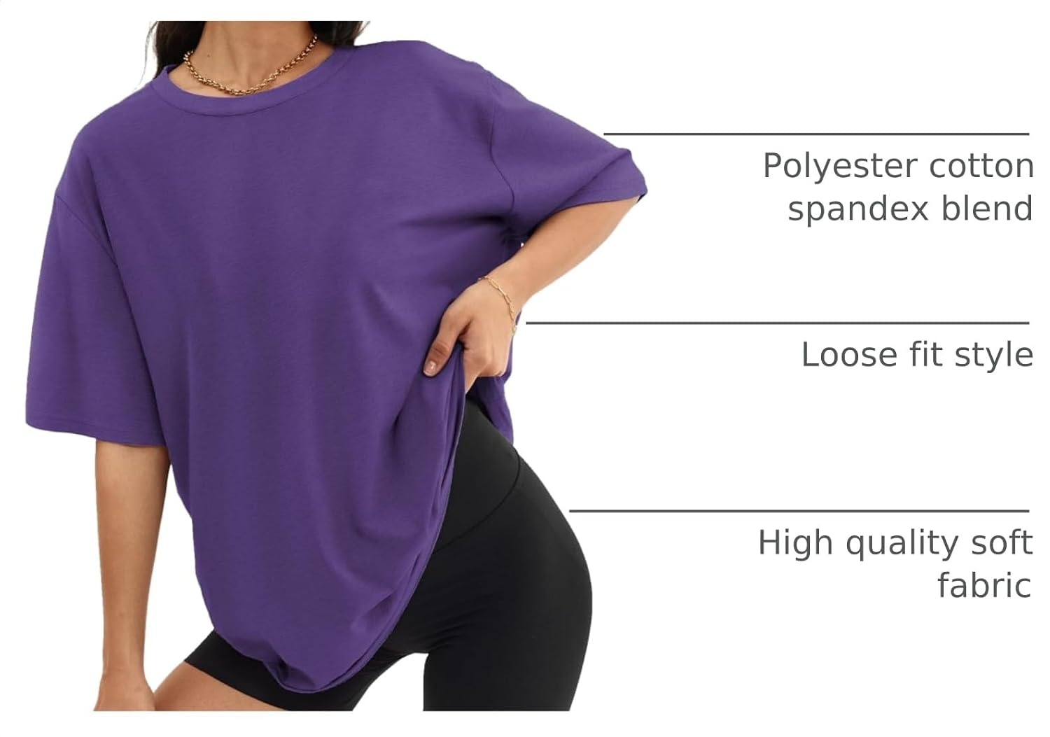 image:imageATHMILE Womens Oversized T Shirts Short Sleeve Workout Tops Cotton Casual Loose Fit Basic Graphics Gym Summer Plus Size Fashion ClothesDarkpurple