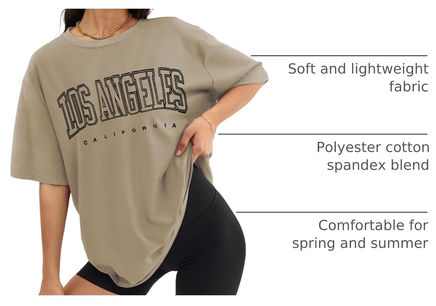 image:imageATHMILE Womens Oversized T Shirts Short Sleeve Workout Tops Cotton Casual Loose Fit Basic Graphics Gym Summer Plus Size Fashion ClothesKhakip