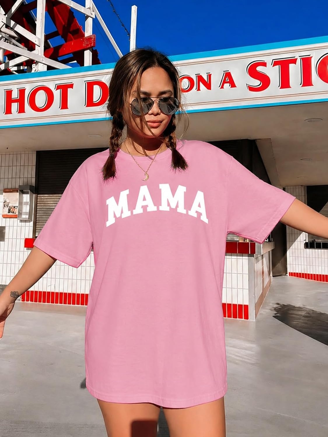 image:imageATHMILE Womens Oversized T Shirts Short Sleeve Workout Tops Cotton Casual Loose Fit Basic Graphics Gym Summer Plus Size Fashion ClothesMamapink
