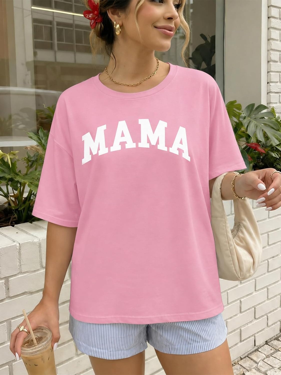 image:imageATHMILE Womens Oversized T Shirts Short Sleeve Workout Tops Cotton Casual Loose Fit Basic Graphics Gym Summer Plus Size Fashion ClothesMamapink