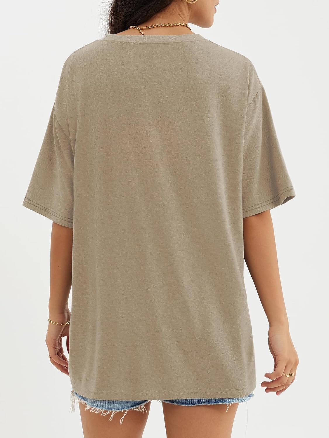 image:imageATHMILE Womens Oversized T Shirts Short Sleeve Workout Tops Cotton Casual Loose Fit Basic Graphics Gym Summer Plus Size Fashion ClothesSunflower Print Khaki