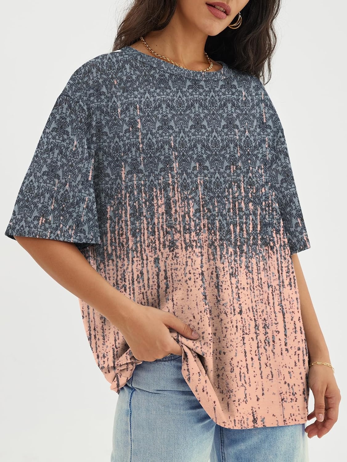 image:imageATHMILE Womens Oversized T Shirts Short Sleeve Workout Tops Cotton Casual Loose Fit Basic Graphics Gym Summer Plus Size Fashion ClothesTiedye Coral