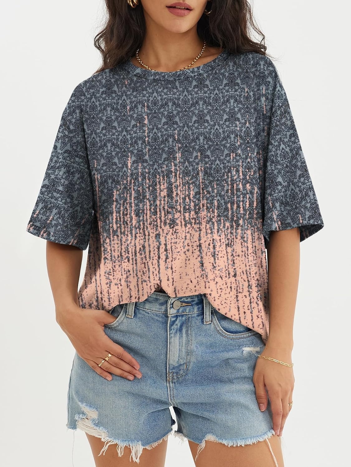 image:imageATHMILE Womens Oversized T Shirts Short Sleeve Workout Tops Cotton Casual Loose Fit Basic Graphics Gym Summer Plus Size Fashion ClothesTiedye Coral