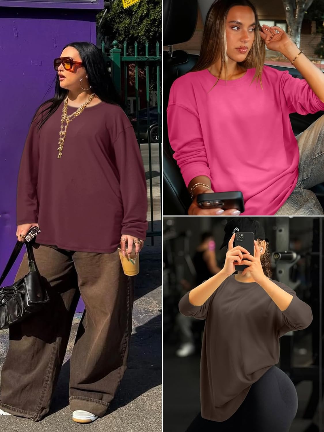 image:imageATHMILE Womens Oversized T Shirts Short Sleeve Workout Tops Cotton Casual Loose Fit Basic Graphics Gym Summer Plus Size Fashion ClothesZburgundy