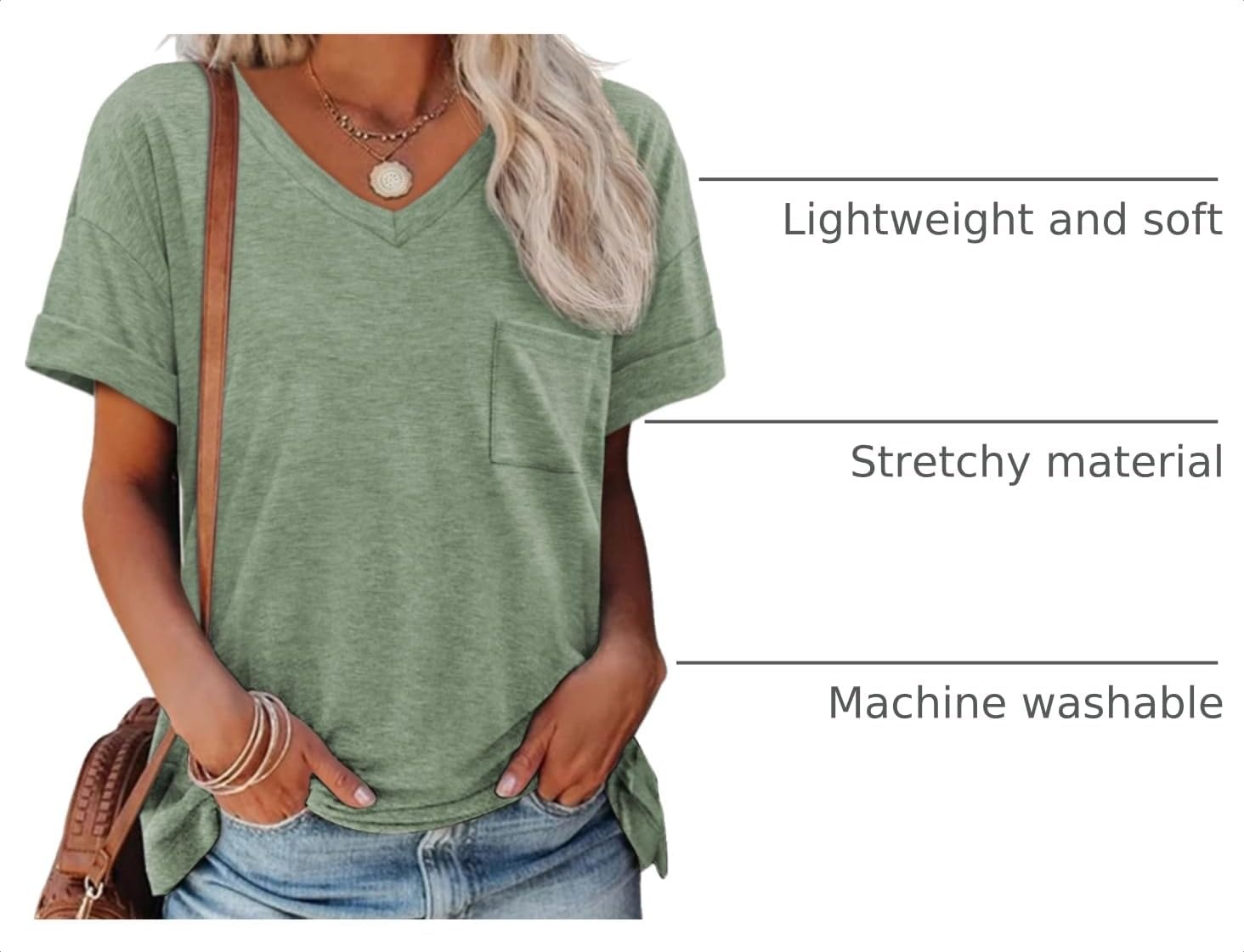 image:imageATHMILE Womens T Shirts Short Sleeve V Neck Summer Tops Basic Tees Lightweight Breathable Casual Sorf Plus Size Spring Summer Tops ClothesGray Green