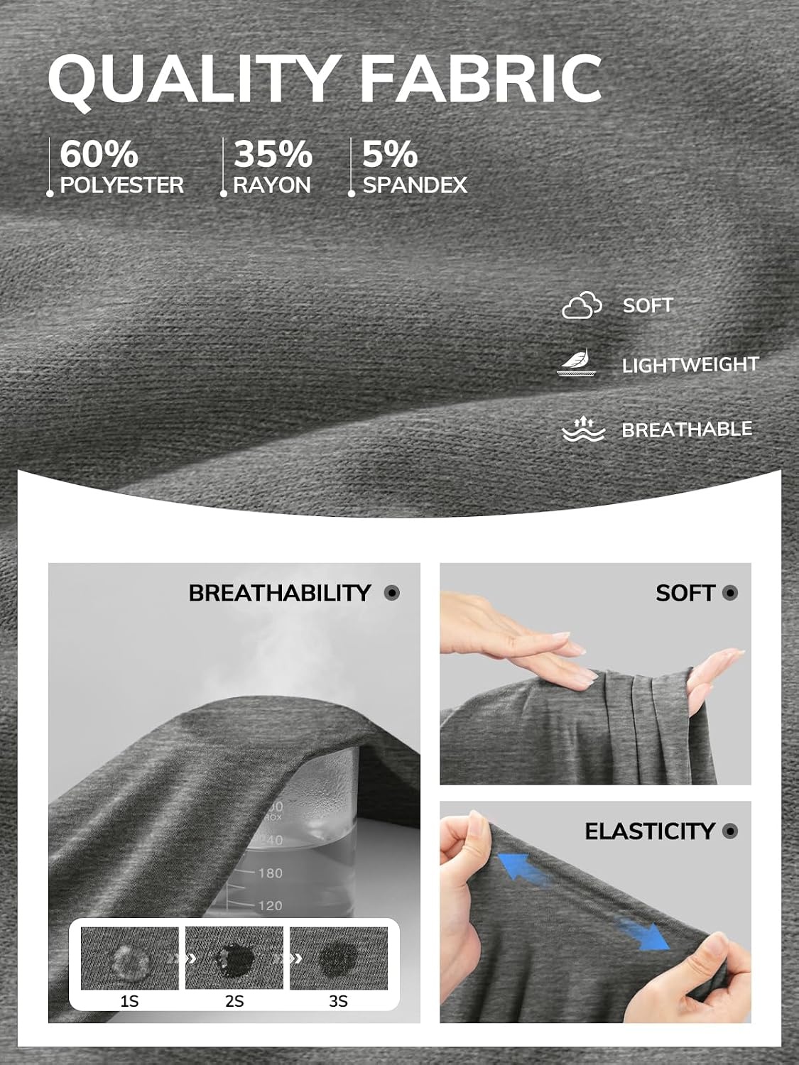 image:imageATHMILE Womens V Neck Short Sleeve Summer T Shirts Curved Hem Plain Top Lightweight Breathable Casual Spring Summer TeeDark Gray