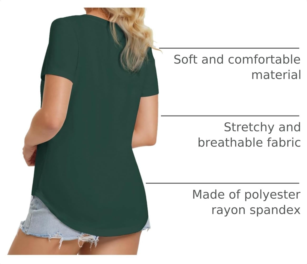 image:imageATHMILE Womens V Neck Short Sleeve Summer T Shirts Curved Hem Plain Top Lightweight Breathable Casual Spring Summer TeeDeepgreen