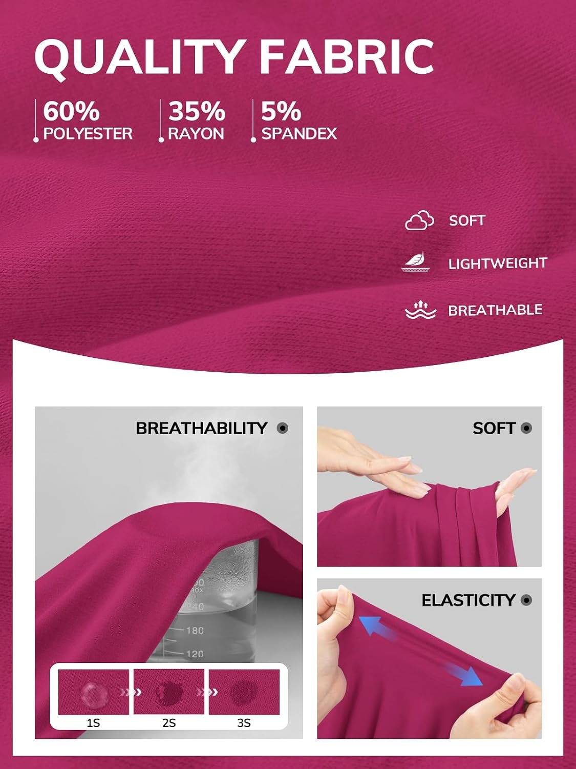 image:imageATHMILE Womens V Neck Short Sleeve Summer T Shirts Curved Hem Plain Top Lightweight Breathable Casual Spring Summer TeeHot Pink
