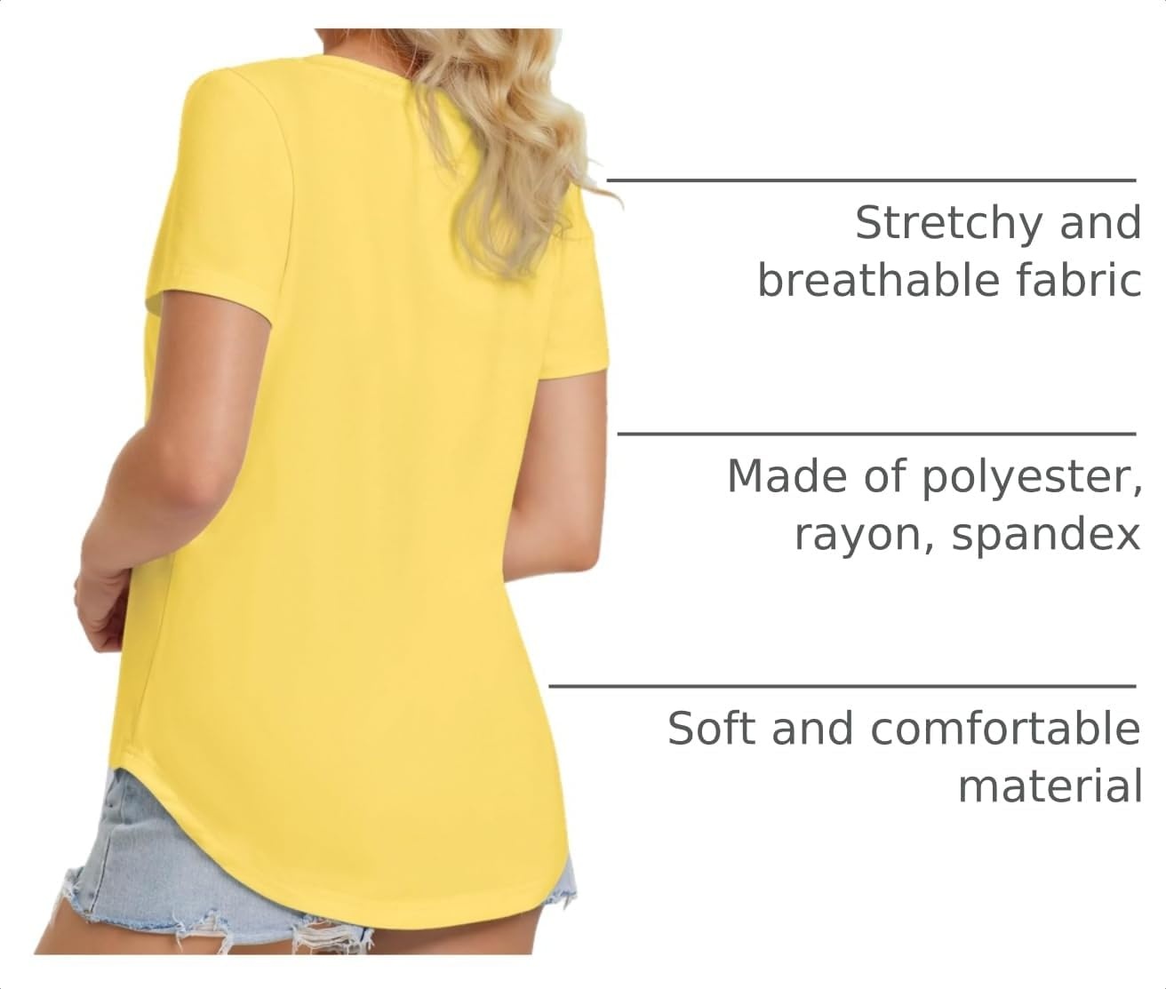 image:imageATHMILE Womens V Neck Short Sleeve Summer T Shirts Curved Hem Plain Top Lightweight Breathable Casual Spring Summer TeeLemon