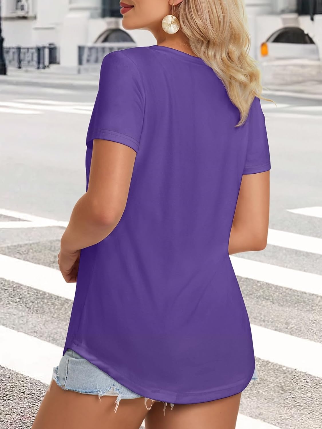image:imageATHMILE Womens V Neck Short Sleeve Summer T Shirts Curved Hem Plain Top Lightweight Breathable Casual Spring Summer TeePurple