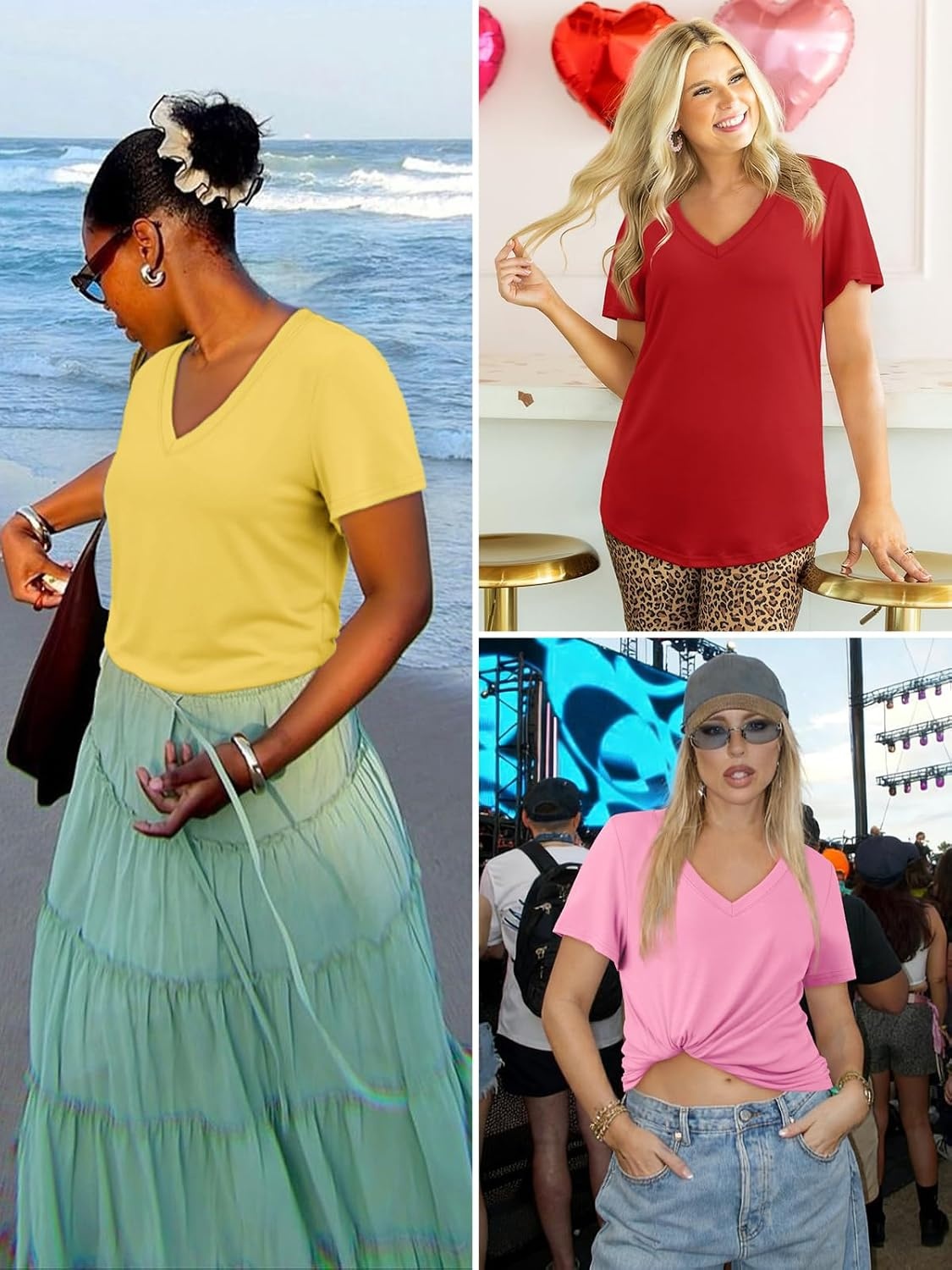 image:imageATHMILE Womens V Neck Short Sleeve Summer T Shirts Curved Hem Plain Top Lightweight Breathable Casual Spring Summer TeePurple