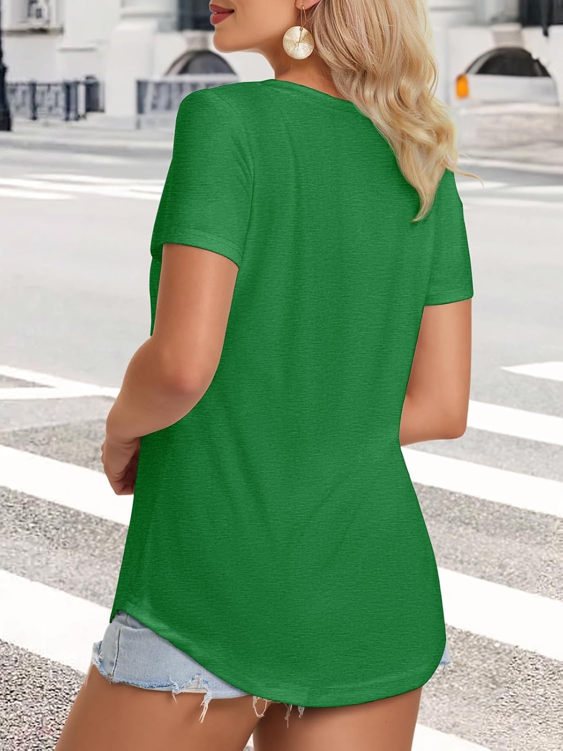 image:imageATHMILE Womens V Neck Short Sleeve Summer T Shirts Curved Hem Plain Top Lightweight Breathable Casual Spring Summer TeeSan Pa Green