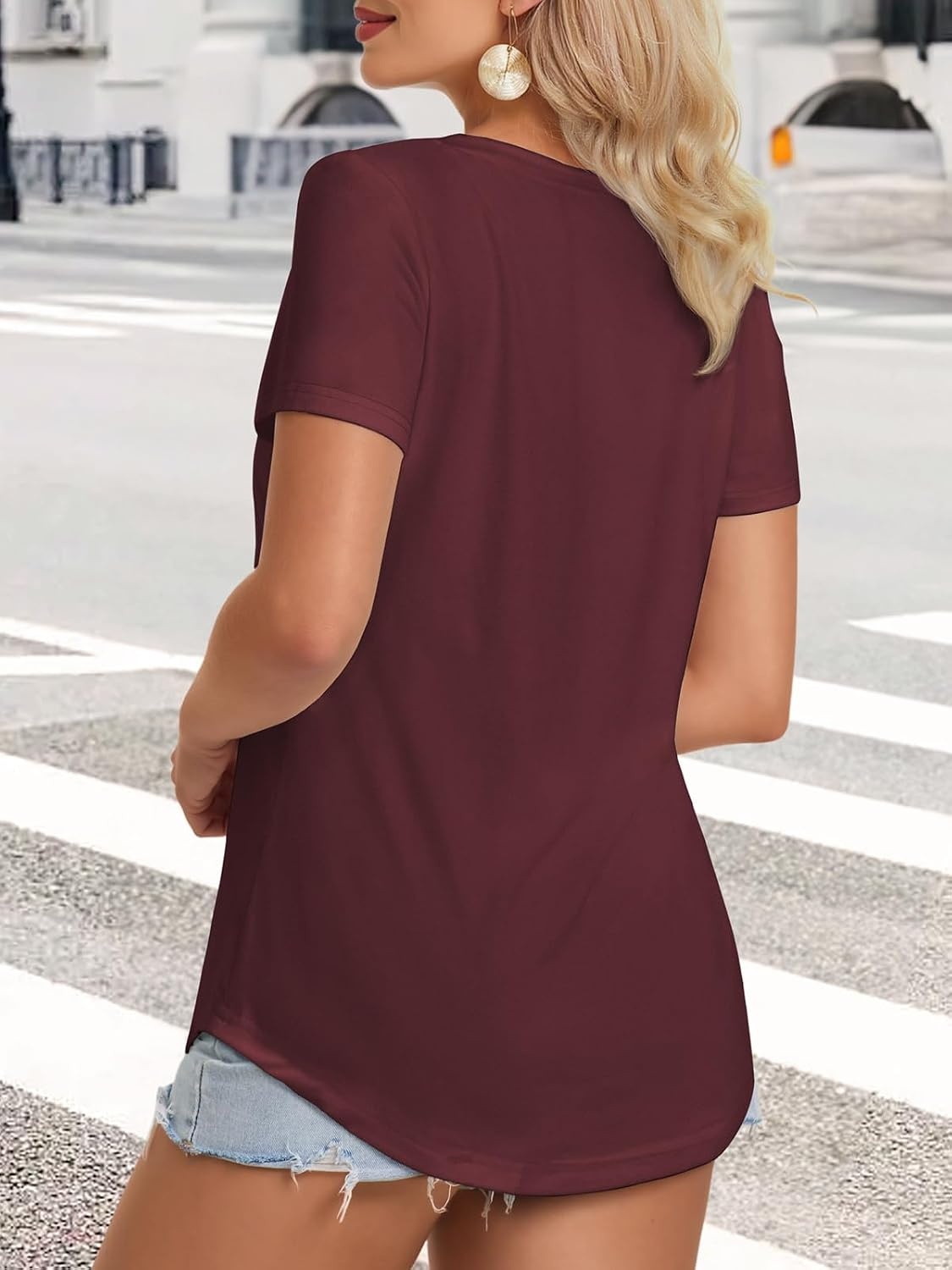 image:imageATHMILE Womens V Neck Short Sleeve Summer T Shirts Curved Hem Plain Top Lightweight Breathable Casual Spring Summer TeeWinered