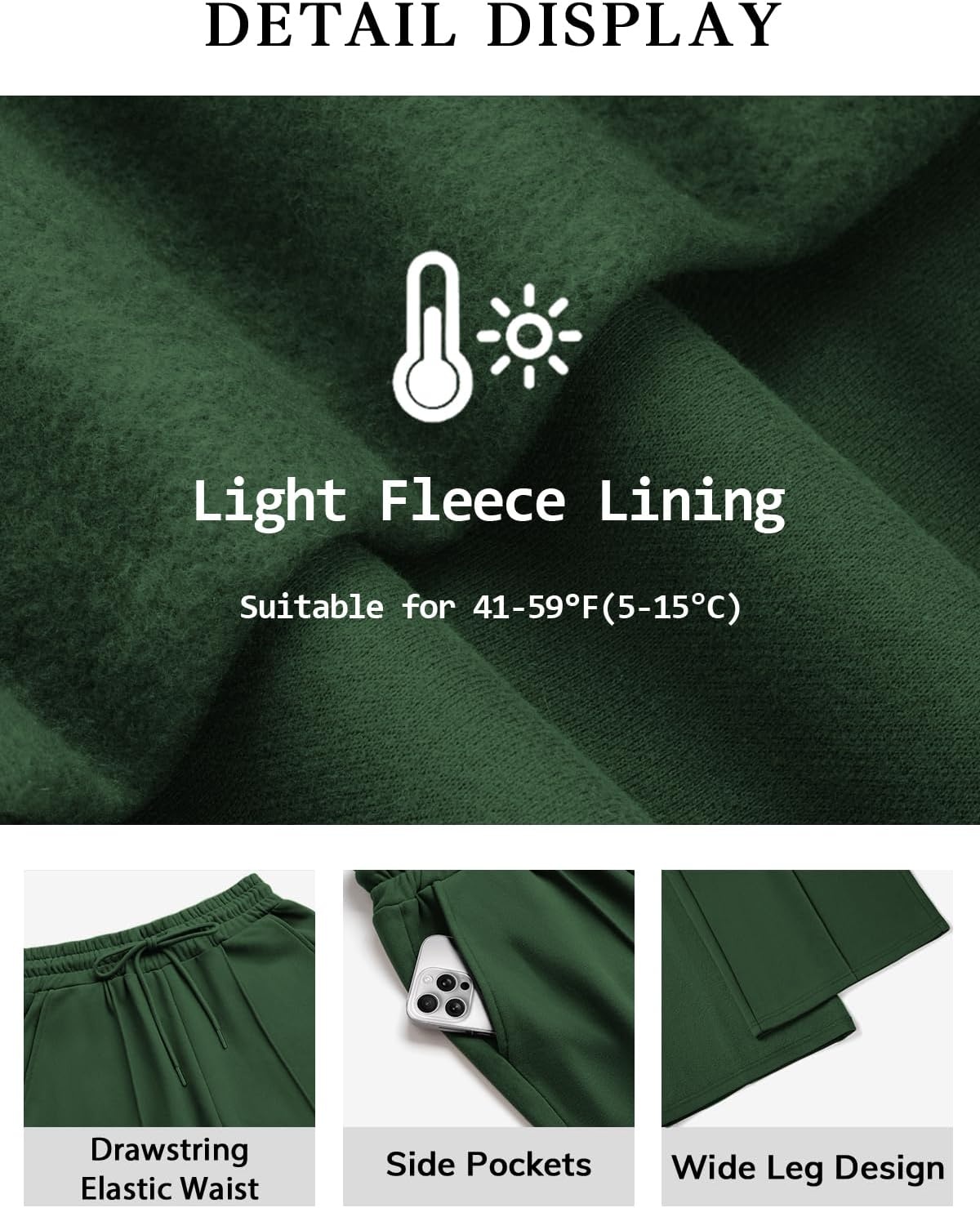 image:imageATHMILE Womens Wide Leg Fleece Sweatpants High Waisted Teen Girl Pants Fall Fashion Winter Clothes Lounge Travel Joggers With PocketsXmas Green