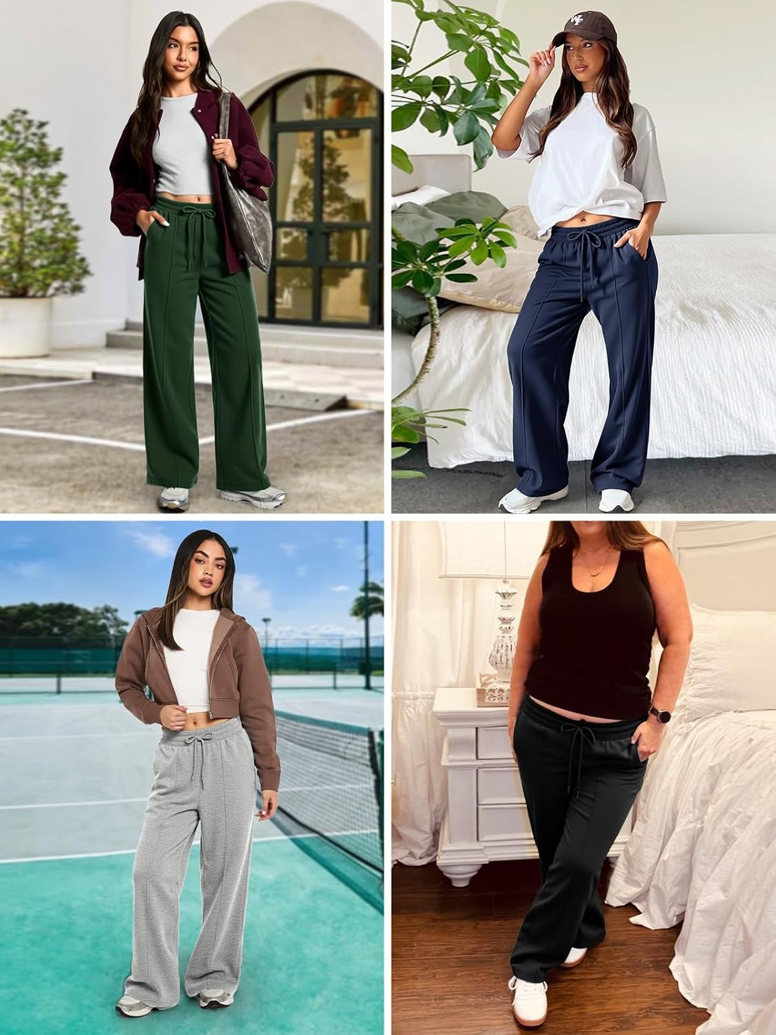 image:imageATHMILE Womens Wide Leg Fleece Sweatpants High Waisted Teen Girl Pants Fall Fashion Winter Clothes Lounge Travel Joggers With PocketsXmas Green