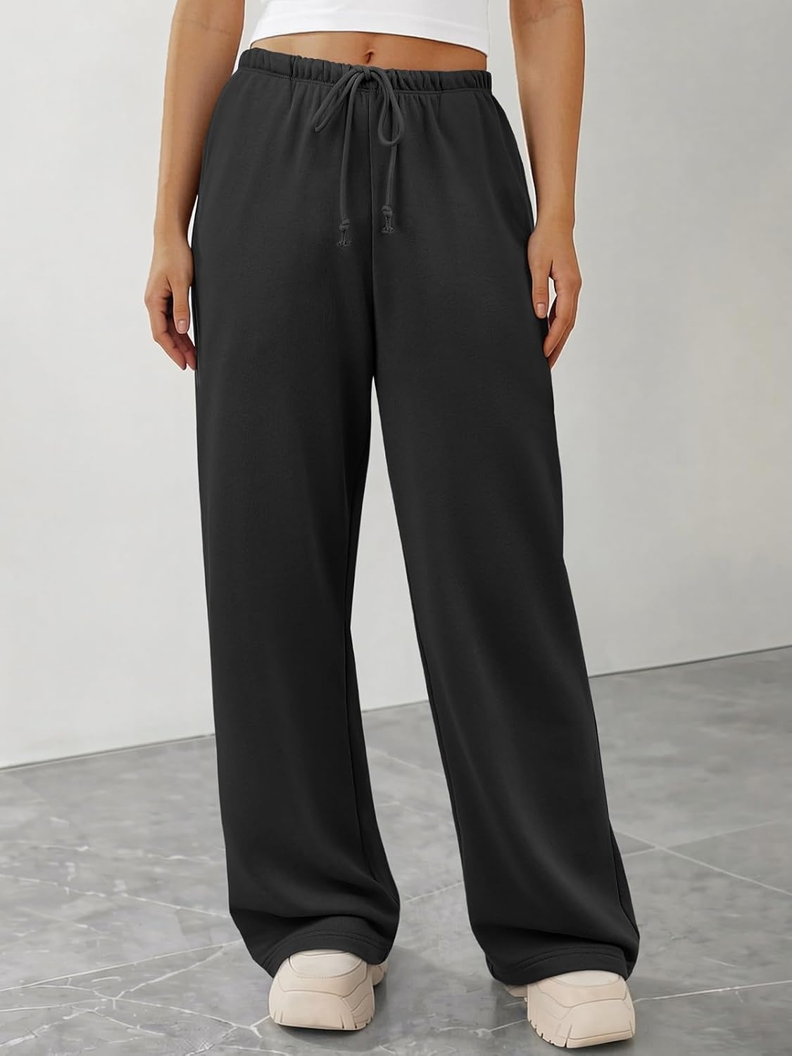image:imageATHMILE Womens Wide Leg Sweatpants with Pockets Fall Fashion Lounge Travel PantsLow Waist Streetwear DrawstringBaggy Teen Girl JoggerBlack