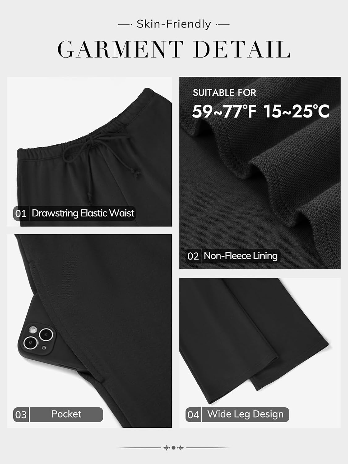 image:imageATHMILE Womens Wide Leg Sweatpants with Pockets Fall Fashion Lounge Travel PantsLow Waist Streetwear DrawstringBaggy Teen Girl JoggerBlack