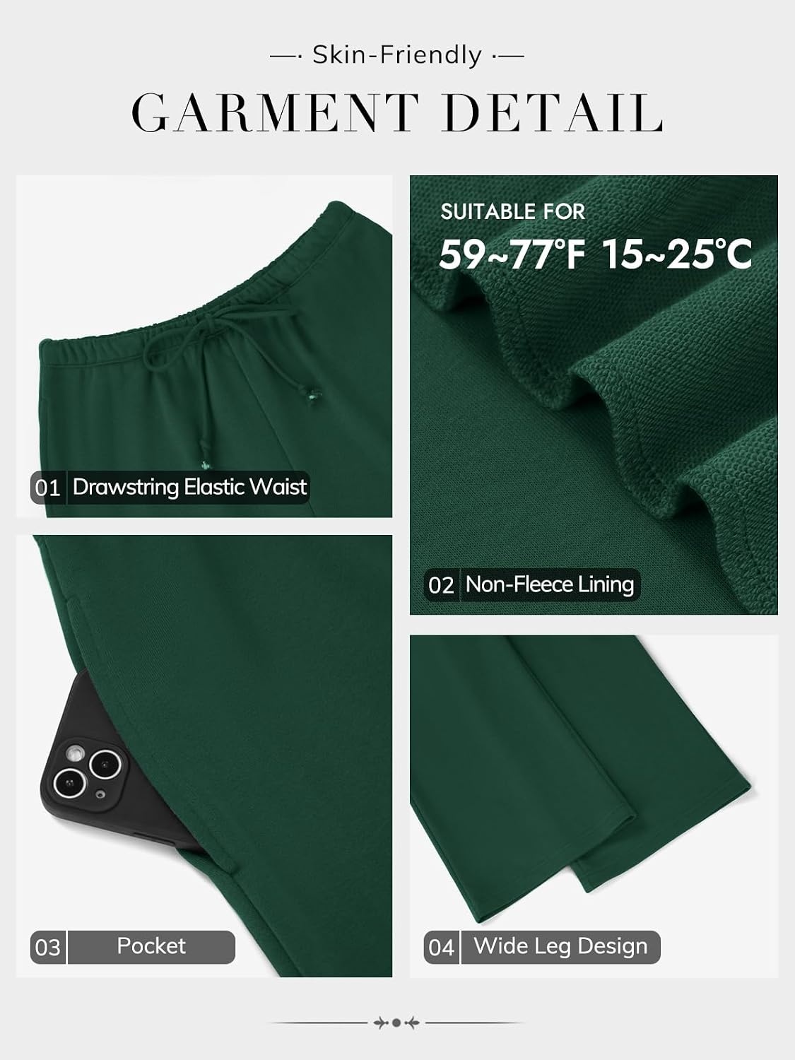 image:imageATHMILE Womens Wide Leg Sweatpants with Pockets Fall Fashion Lounge Travel PantsLow Waist Streetwear DrawstringBaggy Teen Girl JoggerDark Green