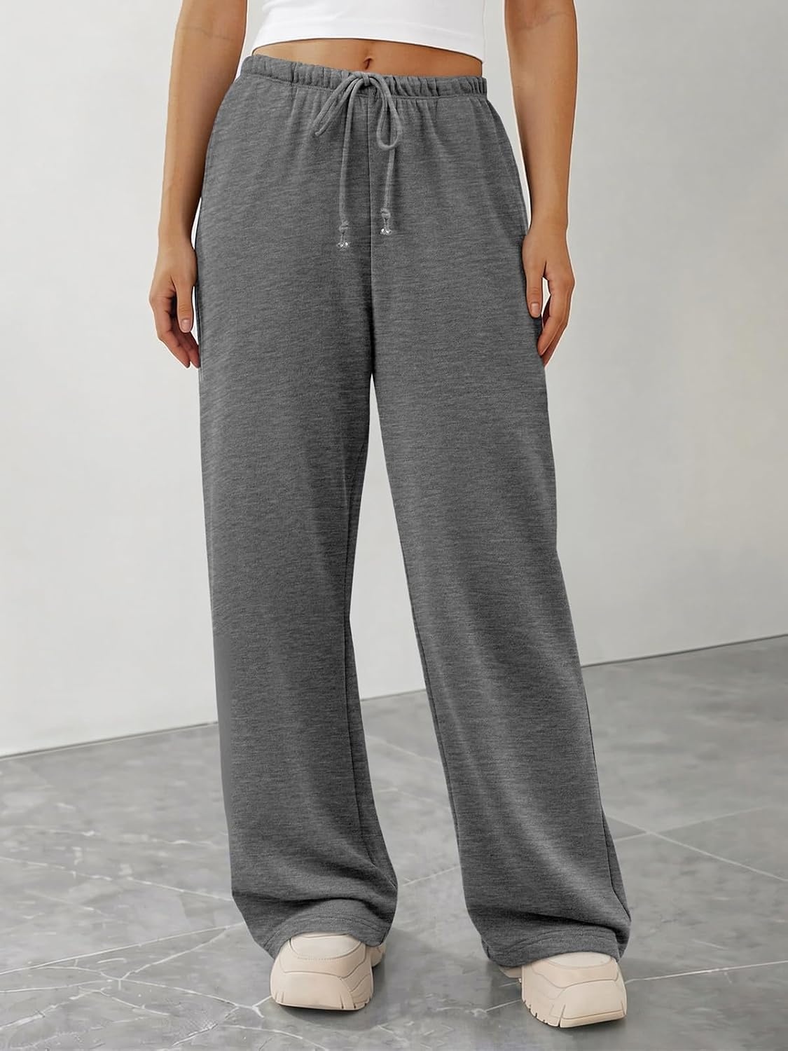 image:imageATHMILE Womens Wide Leg Sweatpants with Pockets Fall Fashion Lounge Travel PantsLow Waist Streetwear DrawstringBaggy Teen Girl JoggerDark Grey